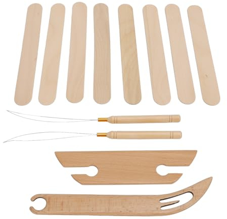 12er-Pack Holz-Handwebstuhl-Stäbchen-Set Inklusive Holzweberei, Häkelnadel, Holzschiffchen, Holzwebkamm, Webstuhl-Werkzeuge, Zubehör für Strickhandwerk, Webnadeln für Garn