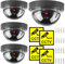 Caméra factice 4 pièces: Fake Surveillance Caméra CCTV avec Lumière LED clignotante Caméra de sécurité Dôme Caméra de Surveillance Factice Fausse Caméra Dôme Caméra Dôme pour Intérieur et Extérieur