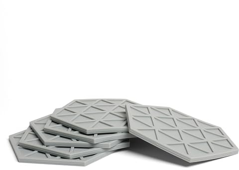 Olive Green Silicone Drinks Coasters set of 6 by Stone & Thyme - a UK Brand. Scandinavian Style Hexagon Coasters, Non Slip, Heatproof, Easy to Clean, for Indoor and Outdoor use (Olive Green, Coaster)