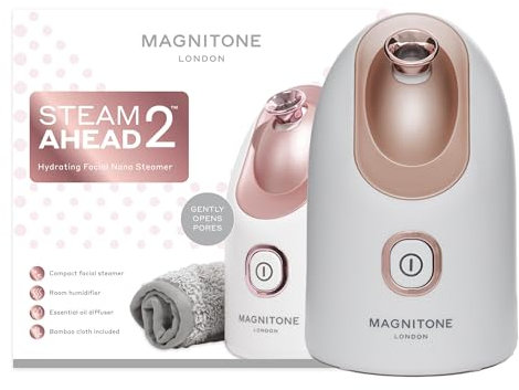 MAGNITONE SteamAhead2 Hydrating Facial Nano Steamer at-Home Spa Treatment for Deep Pore Cleansing and for Use with Essential Oils As A Room Humidifier