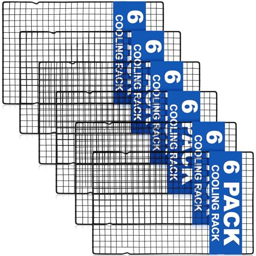 Abaigeal 6 Pack Cooling Rack for Baking, 41 x 25CM Wire Cake Cooling Rack Stainless Steel, Black Cooling Tray Oven Rack Large Wire Cooling Racks for Baking, Cooling, Dishwasher Safe