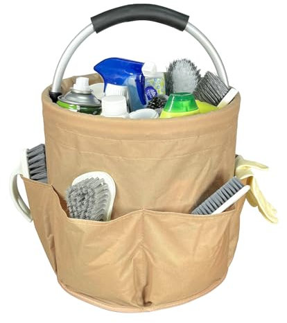 Rdddhur Organizador de Productos de Limpieza, Bolsa de Almacenamiento para Detergentes, Bolsa de Almacenamiento de Tela Oxford, 6 Bolsillos Laterales (Caqui)