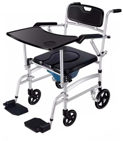 WOTZOV 3-in-1 Leichter Dusch-/Toilettenrollstuhl, Faltbarer Duschrollstuhl, Neben-Toilettenstuhl mit gepolstertem Sitz, wasserdichter Toilettenstuhl mit Rädern, rollender Transp