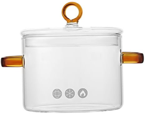 Clear Pot with Lid 1.5L Dual Handle Glass Pot Microwavable Clear Simmer Pot Heat Resistant Universal Glass Pots for Cooking Soup Milk Porridge Glass Simmer Pot Glass Pots for Cooking Glass Pot with Li
