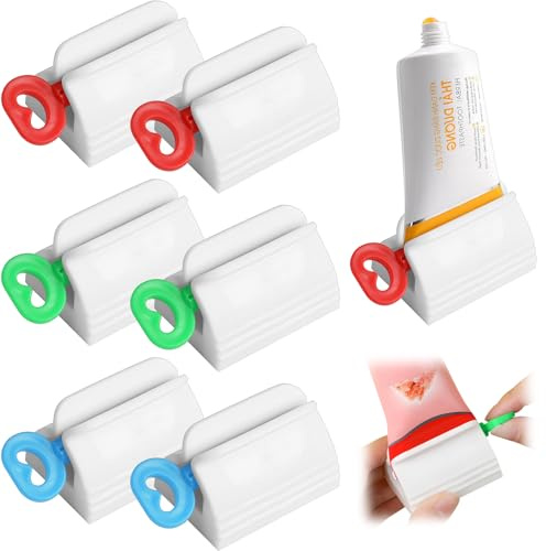 6er Pack Rolling Tube Toothpaste Squeezer Toothpaste Seat Holder Stand for Bathroom Accessories Toothpaste Squeezer with Rolling Toothpaste Holder, rotatable Squeeze Toothpaste Dispenser for Bathroom