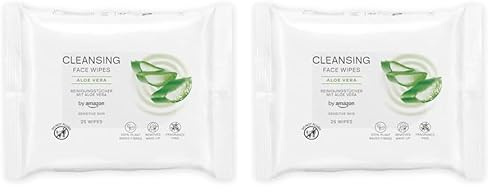 by Amazon Face Cleansing Wipes with Aloe Vera, Make-up remover, Fragrance Free, 25 Wipes (Pack of 2)