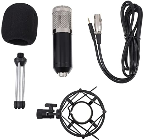 Vaguelly Kondensatormikrofon Stahlgitter und Zinklegierung Satz mit 48v Phantomspeisung 3,5mm Kabel Zufällige Farbe für Online Karaoke und Aufnahme im Studio Geeignet