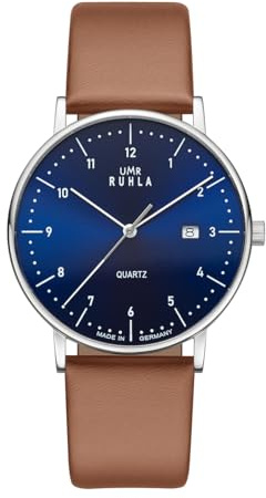 UMR RUHLA 30433 – Elegans möter precision – snyggt armbandsur med 705 kvartsurverk – rostfritt stål – mörkblå urtavla – mineralglas – brunt läderarmband – Made in Germany
