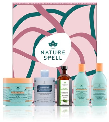 Nature Spell Haircare Heroes Gift Set - Shampoo & Conditioner,Hair Mask,Bond Builder & Rosemary Oil for Hair Growth, 5 Products