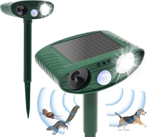 Ultrasonic Cat Repellent for Garden – Solar Fox Repellent for Gardens, Waterproof Cat Scarer with PIR Motion Sensor & LED Flash, Cat Deterrent for Garden UK
