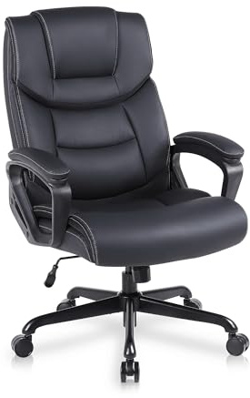 Nusetx Sedia da Ufficio Ergonomica, Poltrona da Ufficio Girevole in Pelle Pu, con Altezza Regolabile, Base con Rotelle, per Ufficio E Gaming, Nero