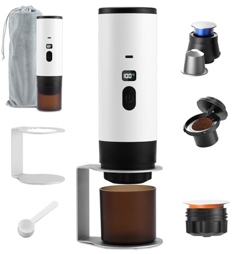 Feelhap Tragbare Kaffeemaschine,3 in 1 Kapsel Kaffeemaschine Kompatibel mit Nespresso Kapseln & Gemahlener Kaffee,Tragbare Espressomaschine mit Akku,Selbsterhitzung Camping kaffeemaschine für Reisen