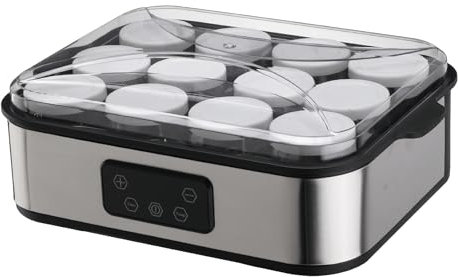 Yogurtera Quesera, Yogurtera 12 tarros de cristal 180 ml, programable, pantalla LCD, cuerpo de acero inoxidable, yogurtera eléctrica - Para preparaciones caseras