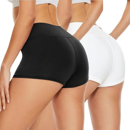 JiaYouLC Women's High Waisted Gym Shorts Anti Chafing Stretchy Cycling Shorts Hot Pants for Yoga Sports Running Workout (UK, Alpha, S, M, Regular, Regular, Black+White, 2.5 Inseam)
