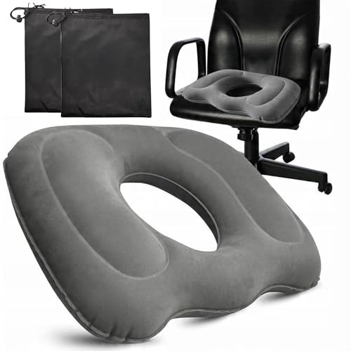 Hiuyavy Inflatable Seat Cushion, Donut Pillow for Hemorrhoids, Portable Donut Pillow, Ring Cushions with Non-Woven Storage Bag for Pressure Relief for Low Back Pain Hemorrhoids(Gray)