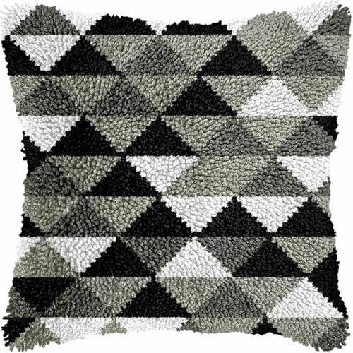 KnüpfKissen Set Erwachsene Kinder mit vordruck Schwarz Weiß Grau Dreieck knüpfteppich zum selber knüpfen Kissenbezug Anfänger DIY Handarbeit Stickerei Sets Handgemachtes Handwerk Sofa Wohnkultur 43x43