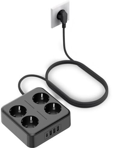 Multiprise 12 Prises avec 2 Port USB C,4 Port USB A (5V2,4A) Parasurtenseur Parafoudre et Surtension avec Interrupteur Cordon 1,8m pour Smartphone Tablette- Noir (4AC+3U+1C)
