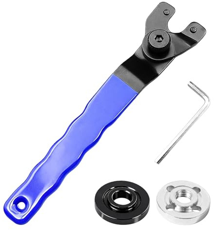 VZU Universal Angle Grinder Spanner Tool - 10-40mm Adjustable Pin Spanner Wrench with Allen Key for 4-9 inch Grinders & Polishers, Flange Repair Tool (Blue)