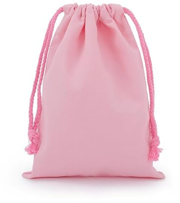 WANYI 2 Stück Baumwollsäckchen 18x25cm Stoffbeutel Baumwollbeutel mit Kordelzug Säckchen zum Befüllen Geschenksäckchen für Schmuck Süßigkeiten Geschenkverpackung Hochzeit(Rosa 01)