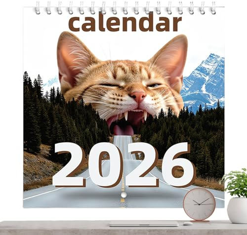Calendrier de bureau 2026 | calendrier chat - Rappel mensuel des vacances - Design vertical - Planification de rendez-vous à la maison, en salle de classe, étudiants, enseignants,