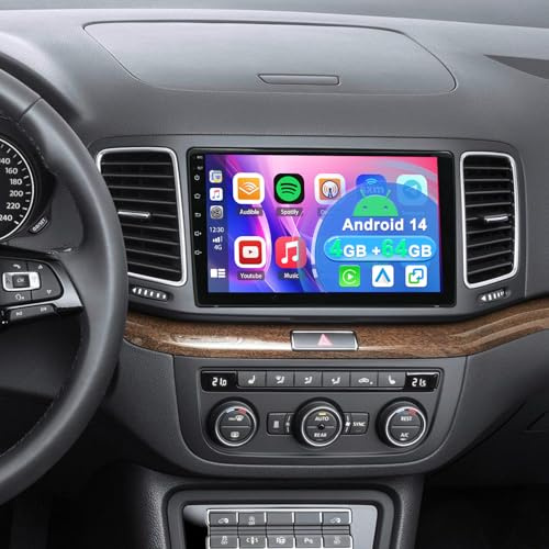 4+64G 2 Din Android 14 Autoradio Stereo per Volkswagen VW Sharan 2010-2022 con Carplay Android Auto, 9 pollici Touch Screen Radio Lettore Multimediale con navigazione GPS FM RDS SWC Mirror Link Wifi