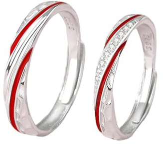 BCughia Anello Filo Rosso del Destino Regolabile, Anelli Argento 925 Fidanzamento con Zirconi Anelli Anniversario Matrimonio