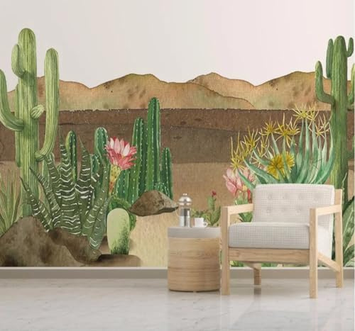 XLMING Rétro Vert Plantes Cactus Fleurs 3D Papier Peint Premium Texturé Soie Bureau Salle à Manger Salon Chambre Coucher Canapé TV Mur-150cm×105cm