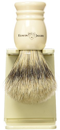 Edwin Jagger 1EJ257SDS Blaireau De Rasage Traditionnel En Poils De Blaireau Imitation Ivoire Avec Support D'égouttage Pour Savon De Rasage Ou Crème À Raser Pour Hommes Et Femmes (Medium)