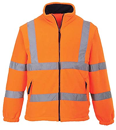 Portwest F300 Hi-Vis Reflective Fleece Jacket with Pockets - CE Certified High Viz Outdoor Safety Workwear, Orange, XL