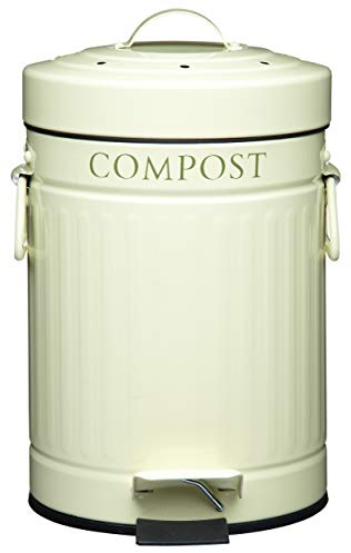 KitchenCraft Mini Pattumiera a Pedale per Rifiuti Organici da Cucina, in Metallo, Capacità 3 Litri, Colore Crema