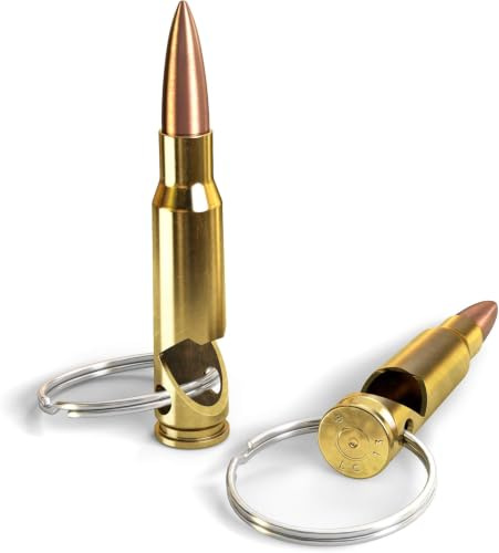 .308 Caliber Keychain Bottle Opener | Military Fired Brass Round | Nickel Plated Keyring from Lucky Shot (Single)