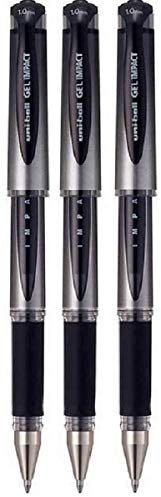 Uni Ball Black Capped (UM-153S) Gel Impact Rollerball Pen Ball Point Pens Broad 1mm Nib Tip 0.6mm Line Width Ink (Pack Of 3)