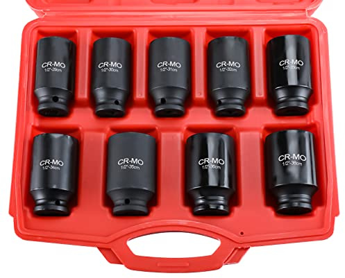 8MILELAKE Axle Nut Impact Sockets Set 9pcs Front and Back Wheel Driver Sockets 1/2 inches Drive