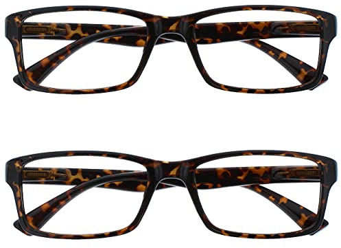 OPULIZE PEP Lesebrille für Damen und Herren - 2er-Pack - Große Rechteckige Brille - Komfortable Federscharniere - Kratzfest - Braun Schildpatt - UVR +2.50