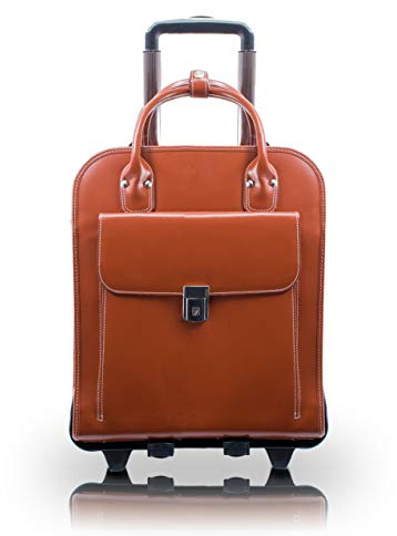 McKleinUSA La Grange Vertikal patentierte Abnehmbare Rädern Leder Aktentasche für 15,4 Laptop – Braun