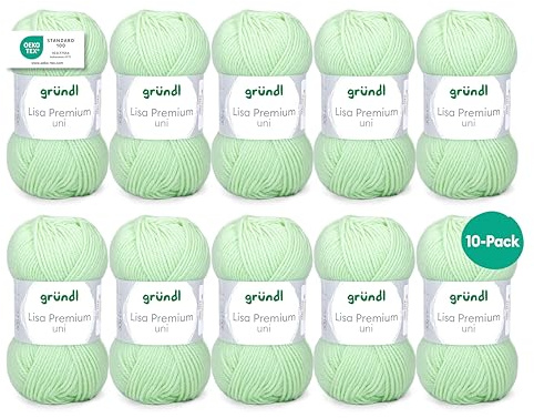 Fil à tricoter et à crocheter Gründl Lisa Premium Uni (doux et semblable à la laine, fil à tricoter lavable et facile d’entretien 100 % polyacrylique, 50 g / 133 m), verde neon brillante