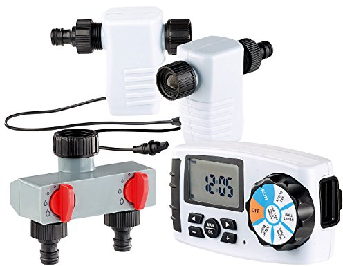 Royal Gardineer Garten-Zubehör: Digitaler Bewässerungscomputer mit Display und 2 Schlauch-Anschlüssen (Gartenbewässerung Computer, Digital-Bewässerungsadapter, Feuchtigkeitsmesser Pflanzen)