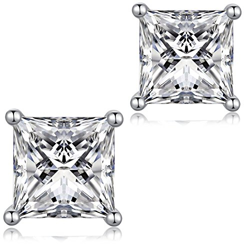 Ohrstecker Silber 925 Herren Zirkonia,Ohrstecker Diamant Herren Weißgold,Silber Ohrringe Quadrat,Männer Ohrringe Eckig 6mm