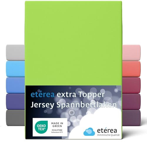 etérea Premium Topper Spannbettlaken 180x200cm – 200x220cm Apfelgrün – extra Jersey Spannbetttuch bis 10cm Höhe und 220 cm Länge – 160 g/m² schwere gekämmte Baumwolle – Topper Bettlaken