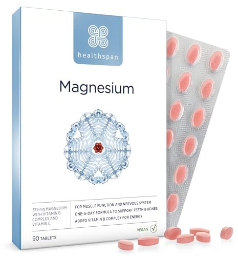 Healthspan Magnesium 375mg | Everyday Support for Muscles & Nervous System | Added B Vitamins Complex | Added Benefits for Your Bones, Teeth & Energy Levels | Vegan (90 Tablets)