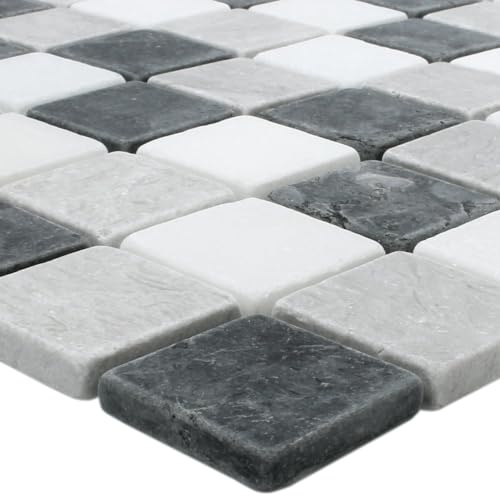 Naturstein Marmor Mosaik Fliesen Neutro Schwarz Grau Weiß Matt Wand Boden Dusche