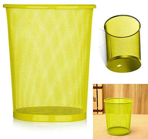 Unicorpse Large Colourful Mesh Waste Paper Basket Office Metal Dustbin Rubbish Bins Trash (Yellow)