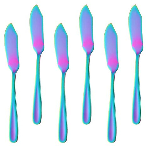 Do Buy klein Buttermesser set 18/10 Edelstahl regenbogen Dessertmesser 6-teiliges, 15,5 cm Länge Nutella Streich Messer für Butter Sahne, Spülmaschinengeeignet