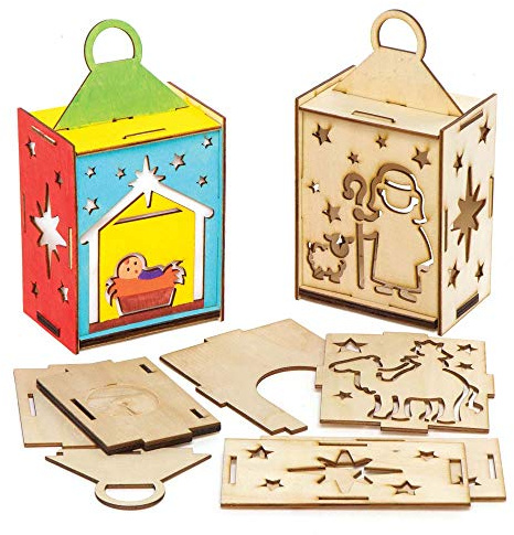 Baker Ross AX558 Kits De Lanterne En Bois De La Nativité - Paquet De 3, Peinture À Colorier Pour Les Activités Artistiques Des Enfants Cette Saison De Fête