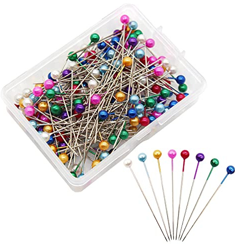 Benvo 250 st sömnadsnålar med plastpärlhuvudstift rak quiltningsstift 38 mm flerfärgade kulhuvudstift med hängande plast innehåller låda för gör-det-själv sömnad hantverk klänningssmaker smycken