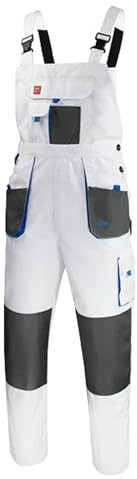 ART.MAS White Bib and Brace Dungaree Mens Multi-Pocket Cargo Heavy Duty Work Overalls, Triple Stitched Cordura Reinforcing Stress Points Knee Pad Pockets