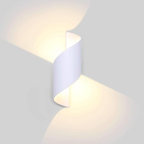 Lightess 12W LED Wandleuchte Weiß Innen Aussen Außenwandleuchte Wandlampe Modern Up Down Licht IP66 Designlampe Aluminium Beleuchtung für Treppenhuaus Wohnzimmer Schlafzimmer Flur Warmweiss