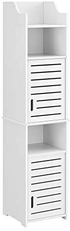 [en.casa] Mobile a Colonna da Bagno a 2 Ante Mobiletto Contenitore da Terra con 2 Vani Chiusi e Scomparti Aperti Armadietto Alto con Ripiano 135 x 32 x 32 cm - Bianco