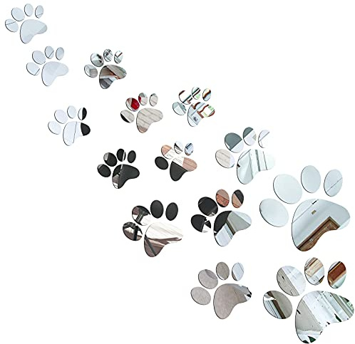14 Piezas Juego de Calcomanías de Espejo de Pata Pegatinas de Pared de Huellas de Perro Pegatinas DIY de Acrílico de Pata Decoraciones Extraíbles de Patas de Pared de 3 Tamaños para Niños