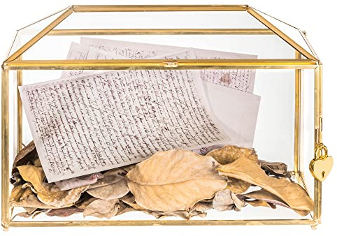 NCYP 32cm Boîte de Cartes en Verre, Doré Géométrique Urne Verre Fait à la Main Vintage avec Pied pour Réception de Mariage (Boîtier et serrure uniquement)